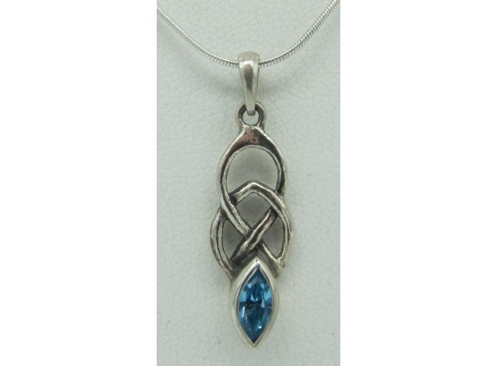 Ashley Andrews Sterling Silver With Blue Swarovski Crystal Pendant And Sterling Silver Necklace 16'