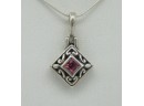 Fuchsia Swarovski Crystal Pendant With Ashley Andrews Sterling Silver Necklace  Size 16'