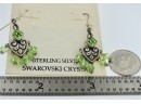 Silver & Green Swarovski Crystal Pendant Necklace With Matching Earrings Set