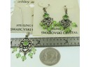 Sterling Silver & Green Swarovski Crystal Pendant Necklace With Matching  Earrings  Set