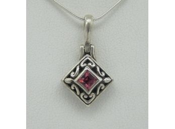 Fuchsia Swarovski Crystal Pendant With Ashley Andrews Sterling Silver Necklace  Size 16'
