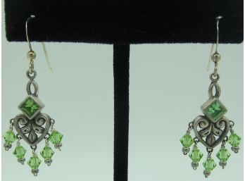 Silver & Green Swarovski Crystal Pendant Necklace With Matching Earrings Set