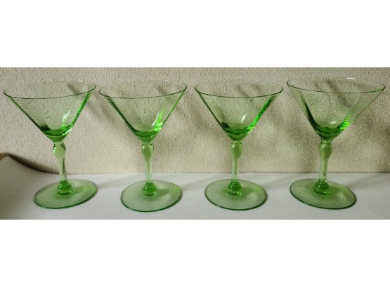 Four Vintage Green Depression Glass Martini Glasses