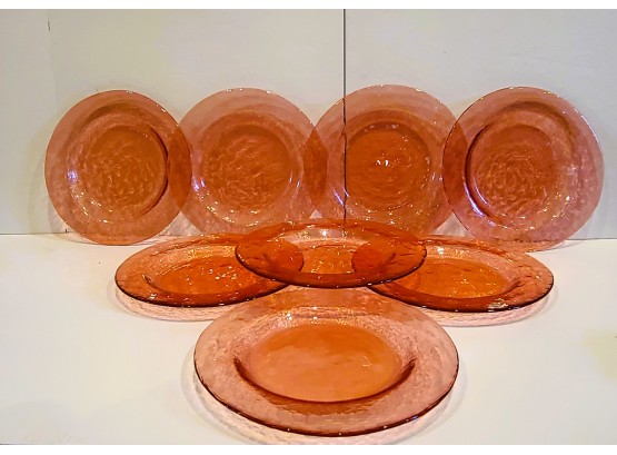 Set Of 8 Vintage Glass Plates In A Bright Pink