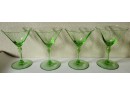 Four Vintage Green Depression Glass Martini Glasses