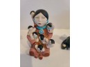 Native American Story Teller, Painted Shell, Indian Woman Figurine And Kokopelli For Your Garden