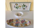 Porcelain Platter From Germany, Porcelain English Botanic Platter, And Small English Dish By Aynsley