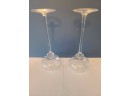 Extra Tall And Very Elegant Pair Of Vintage Long Stemmed Globe Candle Holders With 2 Tall Blue Glass Vases