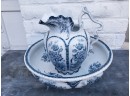 F. W. AND CO. WHITLEY Flo Blue Teal & White Wash Bowl & Pitcher