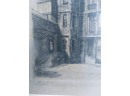 Pencil Etching Of Hotel In Rouen France Signed Illegibly.