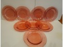 Set Of 8 Vintage Glass Plates In A Bright Pink
