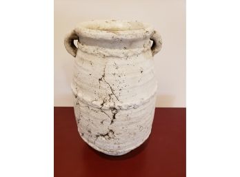 White Grecian Style Unglazed Ceramic Urn