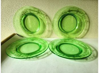 Four Green Depression Glass Plates
