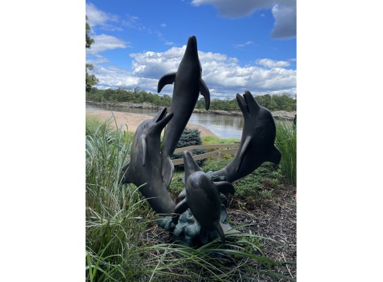 Magnificent Four Bronze Dolphins Fountain Statuary -Tallest Dolphin Is 42'