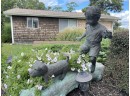 Gorgeous Artisan- Finely Crafted, Fun Bronze Yard Statue - Boy With His Best Friend - His Dog, On A Large Log