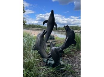 Magnificent Four Bronze Dolphins Fountain Statuary -Tallest Dolphin Is 42'
