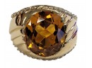 14K YELLOW GOLD OVAL CITRINE MENS RING WITH WHITE GOLD ROPE DESIGN DOWN THE SIDES