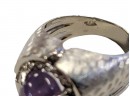 14K WHITE GOLD PURPLE CABOCHON SAPPHIRE MENS RING WITH FLORENTINE FINISH AND ROPE DESIGN