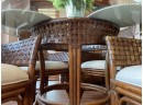 A Plantation Style Rattan And Glass Dining Table And Set Of 4 Chairs (Snakeskin Cushions!) From Bloomingdales