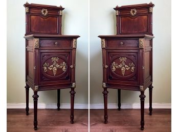 A Pair Of 19th Century Italian Export Marble Top Nightstands With Ormolu Trim (Part Of Entire Set In Sale)