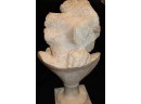 Antique Alabaster Bust Of Young Lady With With Intricate Carved Lace Bonnet And Flowers
