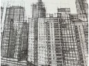 Signed Limited Edition Lithograph With New York Skyscraper Skyline & East River