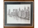 Signed Limited Edition Lithograph With New York Skyscraper Skyline & East River