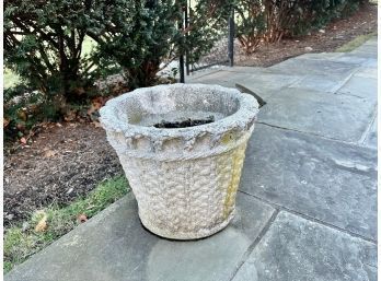 Large Cement Planter With Basket Weave & Rope Design (LEFT SIDE OF GATE)