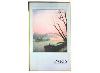 Framed Decorative Paris Print With Barges, Bridge And Eiffel Tower