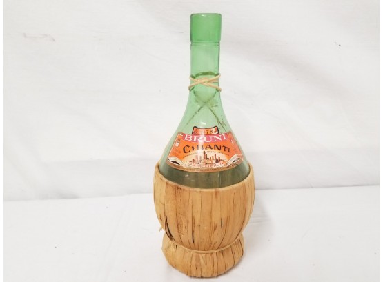 Vintage Chianti Bruni EMPTY Wine Bottle With Raffia Basket