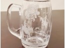 Two Pretty Clear Glass Etched Handled 5' Mugs - Equestrian Themed