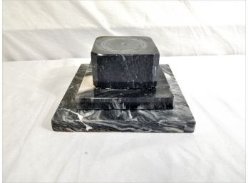 Vintage Black & White Marble Trophy Statue  3 Piece Pedestal Base.