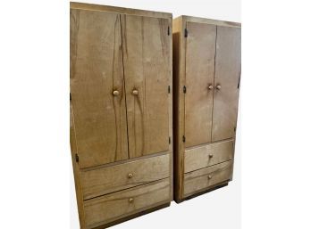 Matching Pair Of Wood Armor Style Cabinets With 2 Drawers