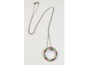 Sterling Silver Multi-colored Stone Circle Pendant And Necklace