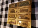 Set Of Genuine 24K Gold Leaf Currency - Printed On Actual 24K Gold Leaf Encapsulated In Mylar - Very Cool !