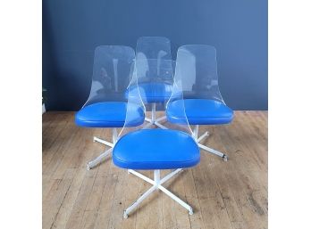 Set 4 70s  Lucite Backed Swivel Dining Chairs