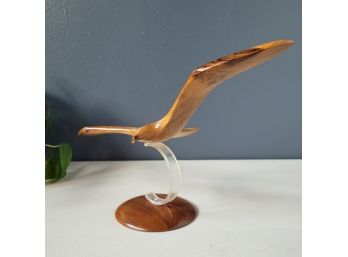 1981 Carved Oregon Myrtlewood Seagull In Flight Sculpture