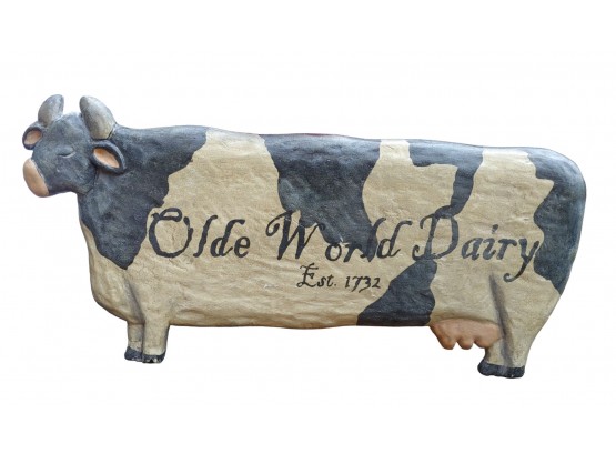 Large Vintage 36' Olde World Dairy Painted Cow Sculpture Sign