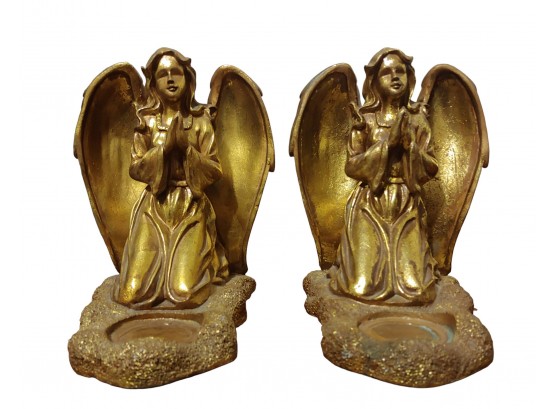 Pair Of Vintage Gilt Praying Angels Tealight Candle Holders