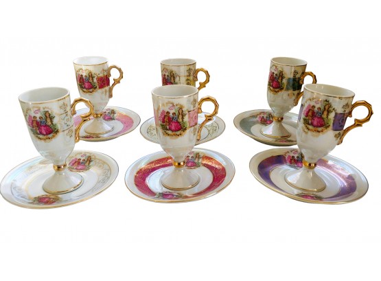 Beautiful Vintage Service For 6 Royal Viena Scenic Demitasse Cup & Saucer Set With Beehive Mark