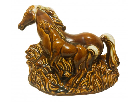 Nice Vintage Mid Century Brown Glaze Ceramic Horse Tv Lamp  Working