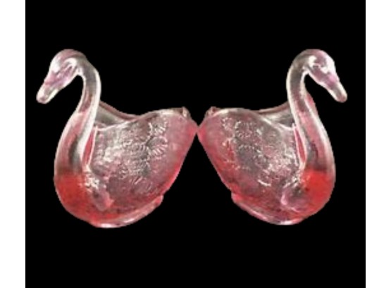 Pair Of Vintage Fenton Pink Glass Swan Dishes