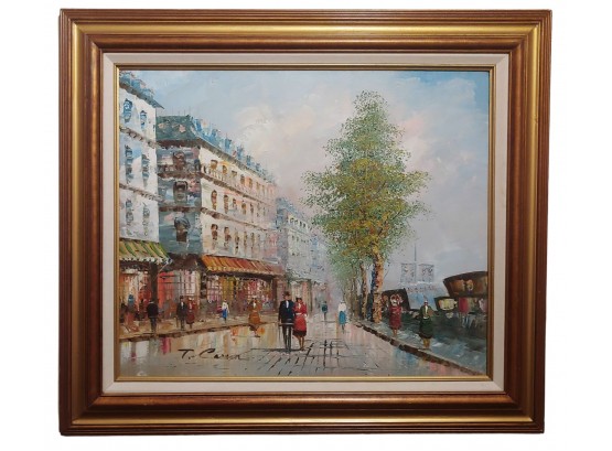 T Carson Signed Vintage French Impressionist Street Scene Oil Painting