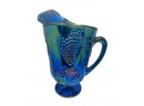 Vintage 7 Pc Indiana Glass Co Harvest Grape Blue Carnival Glass Pitcher & Tumbler Set