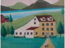 Signed Bradford Amish Landscape With Home & Figures Folk Art Painting
