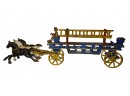 Vintage 15' Cast Iron 3 Horse Drawn Hook & Ladder Fire Truck Wagon