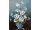 Robert Cox (1934-2001) Original Still Life Bouquet Of Blue Flowers Oil Painting