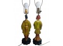Pair Of Antique Hand Painted Asian Figural Lamps