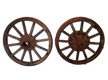 Pair Of Antique Wood Spoke Automobile Wheels  For Model T  Buick