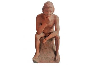 Signed Lynders Large Mid Century Full Nude Male Sculpture In Terracotta